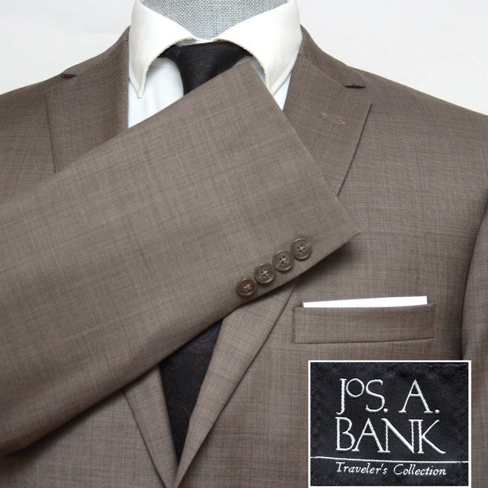 JOS A BANK Mens 41R Blazer Sport‎ Coat Jacket Brown Wool 2-Bttn Slim Fit C121016